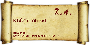 Klár Ahmed névjegykártya
